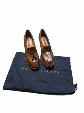 Ralph Lauren Collection Brown Leather Tassel Heeled Loafers